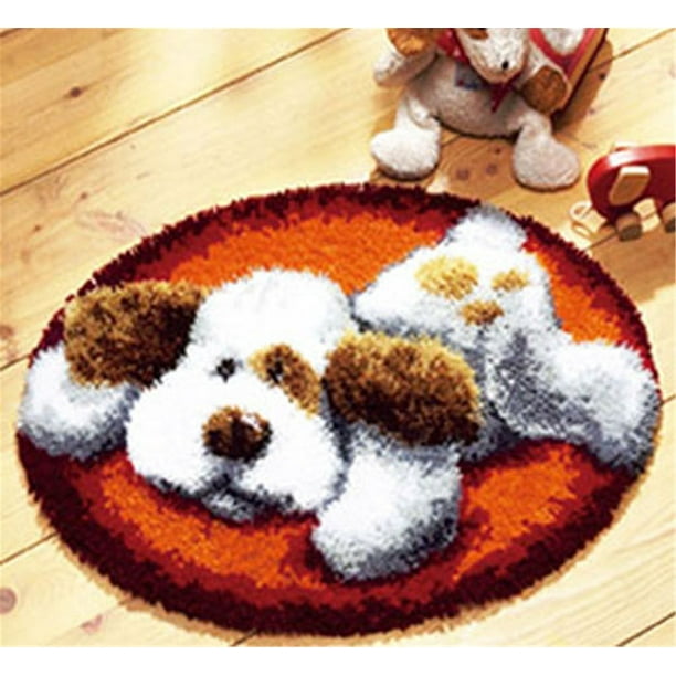 Latch Hook Rug Kits for Woman Men DIY Dog Wolf Cushion Carpet Making Package 